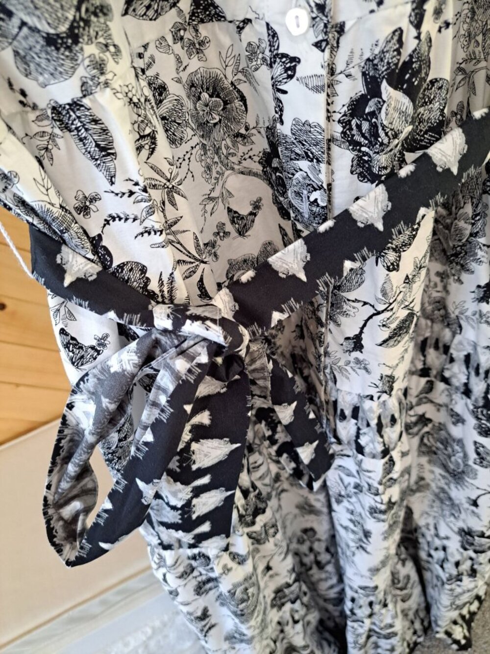 Abercrombie & Fitch Womens Floral Black White Maxi Dress Belted Waist Large Tall - Picture 6 of 14
